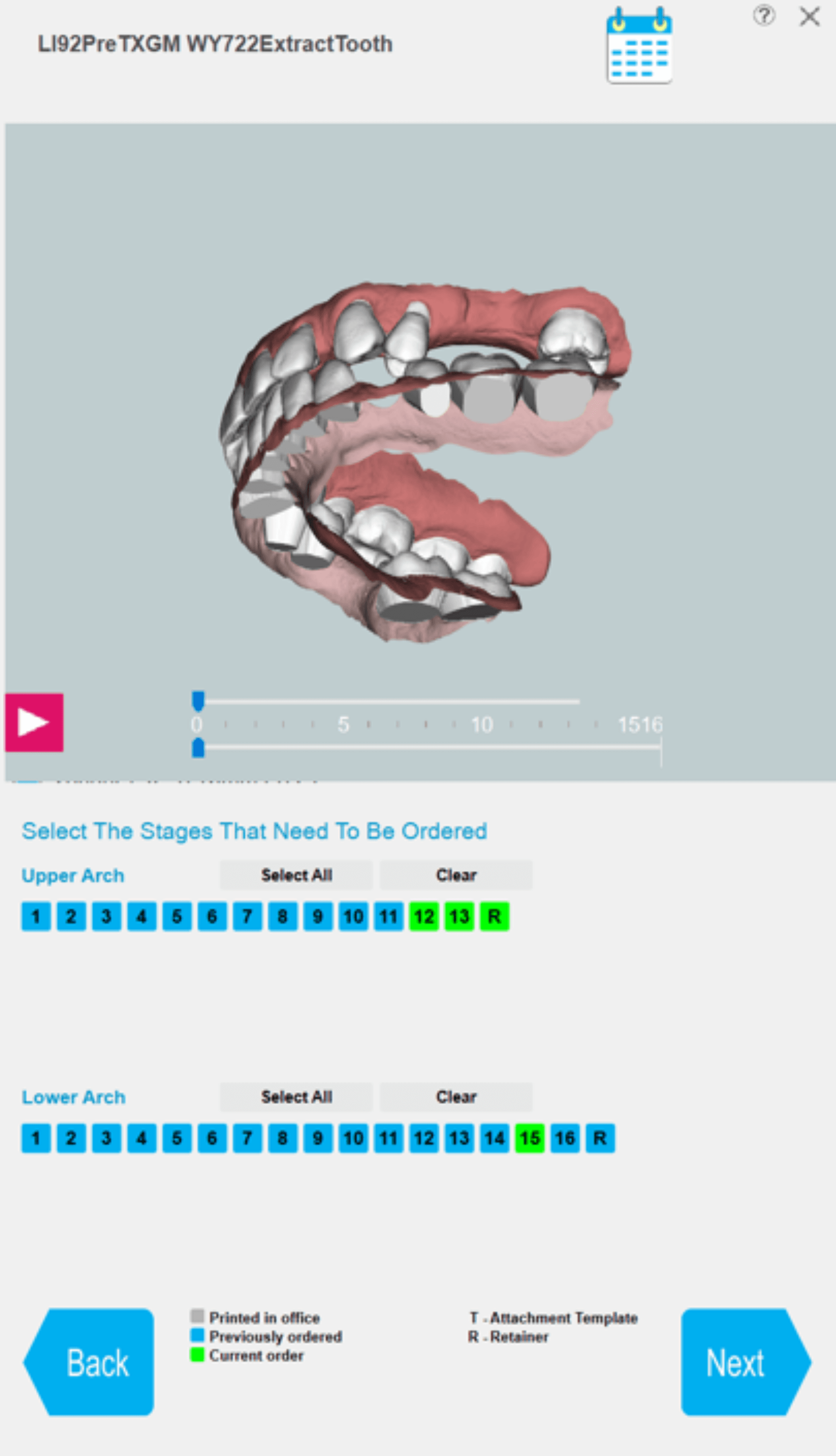 Original checkout screen for selecting treatment stages